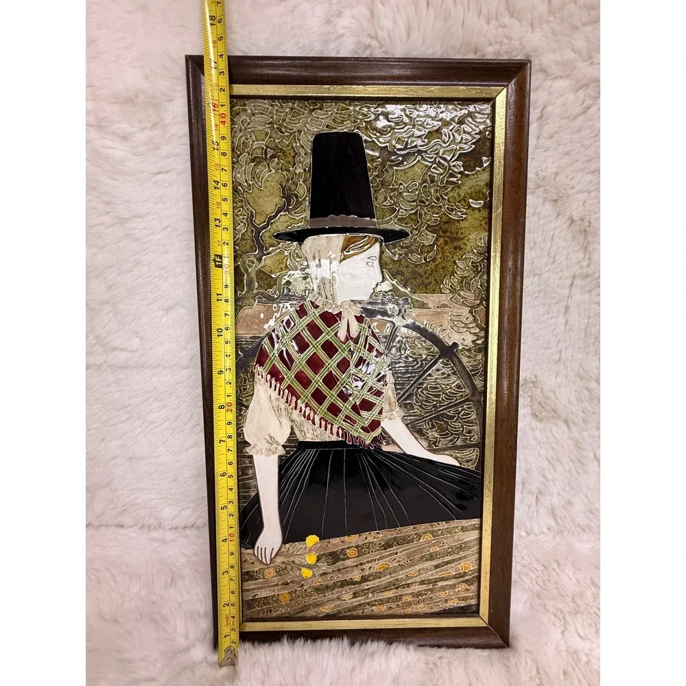 Vintage Rare Maw & Co Hand Majolica‎ Tile Painting Welsh Lady Framed England